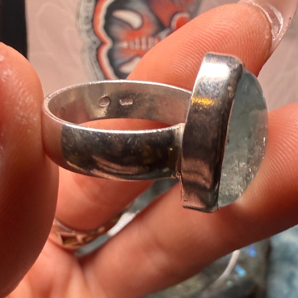 High Quality Aquamarine with Rainbows Size 8 - 8.5 Sterling Silver Solid - Picture 3 of 7